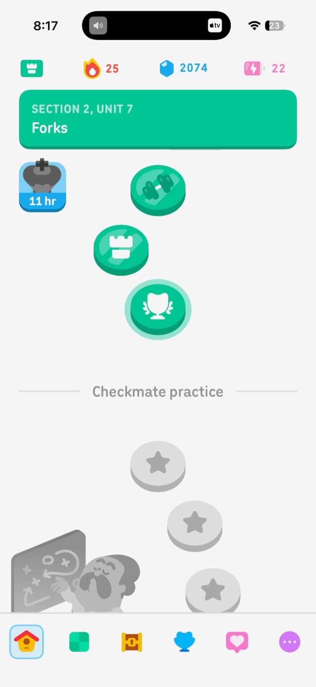 Real Duolingo chess course lesson path