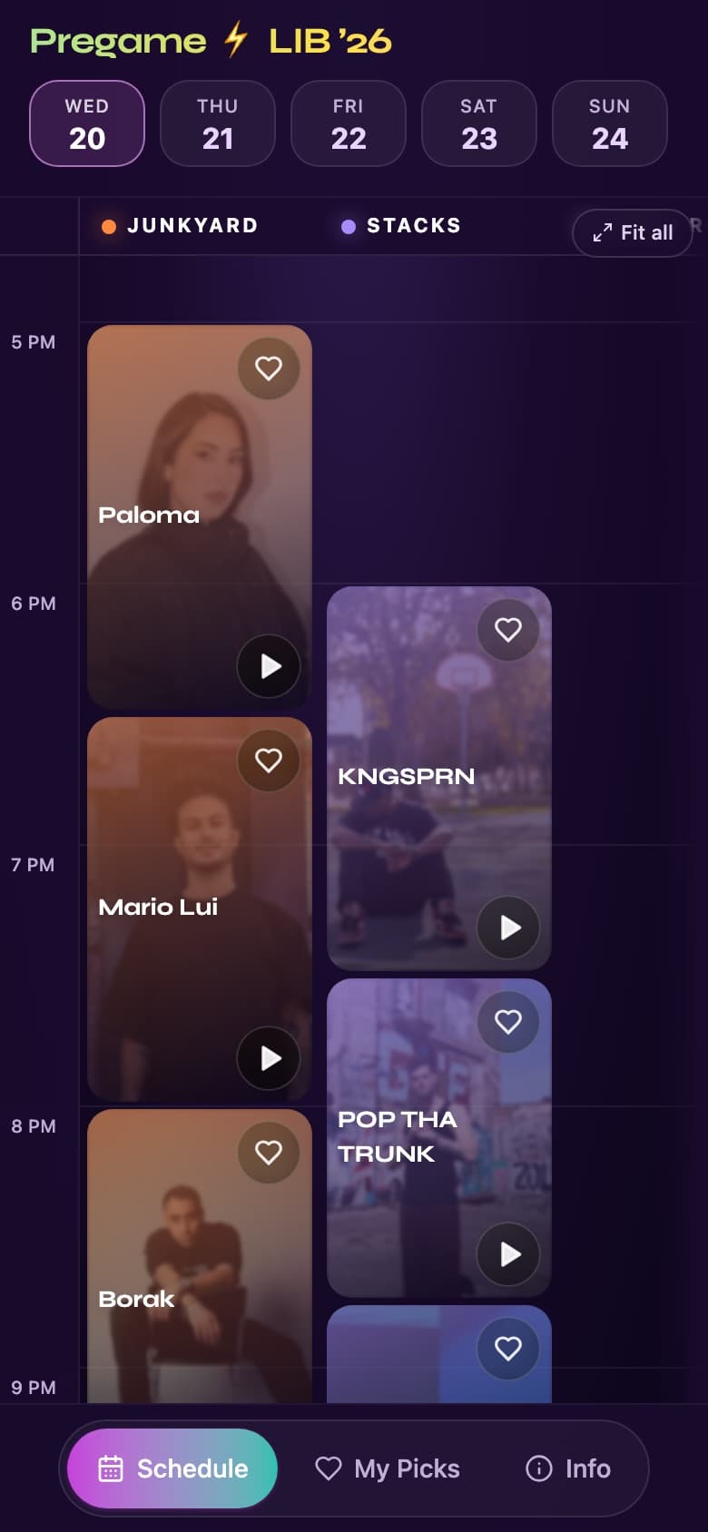 PreGame on mobile — the same schedule, thumb-first